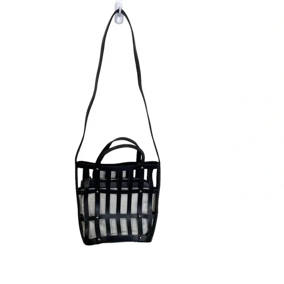 EXPRESSIONS NYC Black Vegan Leather Cut Out + White Zip Mini Bag Shoulder Purse - Picture 2 of 7